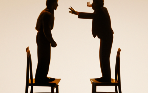 photorealistic image of two people arguing at the top of the chair